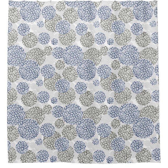 Kreise mit grauem und blauem Leopardendruck Duschvorhang (Vorderseite)