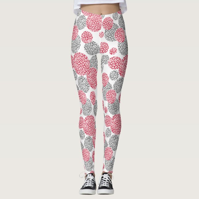 Kreise mit grauem und rotem Leopardenprint Leggings (Vorderseite)