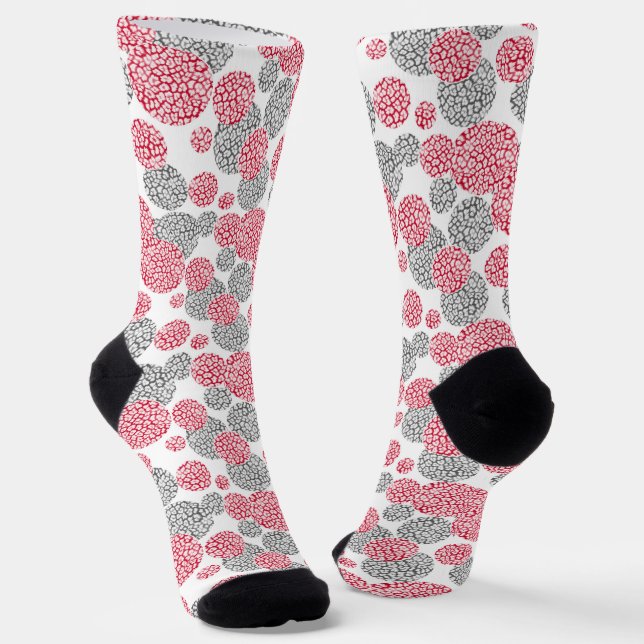 Kreise mit grauem und rotem Leopardenprint Socken (Gewinkelt)