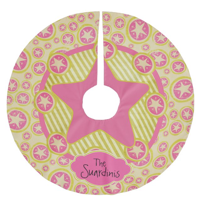 Kreise, Sterne, Streifen, Personalisierter Baumroc Polyester Weihnachtsbaumdecke (Vorderseite)