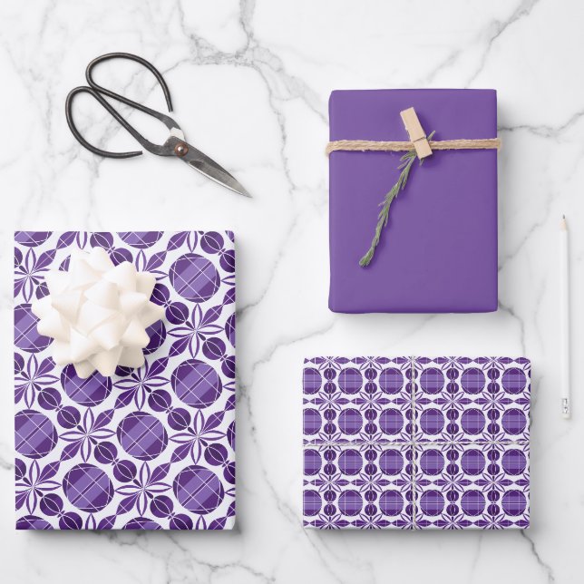 Kreise und Blume Muster - Violett Geschenkpapier Set (Vorderseite)