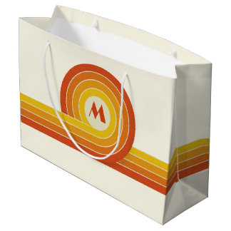 Kreise und Linien im Retrostil gelb und orange Große Geschenktüte