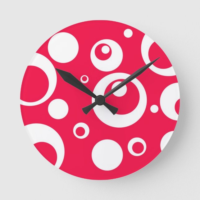 Kreise und Punkte in Geranium Runde Wanduhr (Vorderseite)
