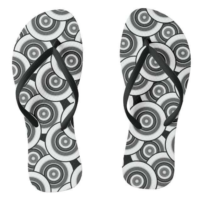 Kreise und Ringe geometrische schwarz-weiße Patter Flip Flops (Fußbett)