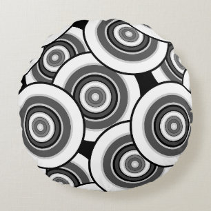 Kreise und Ringe geometrische schwarz-weiße Patter Rundes Kissen