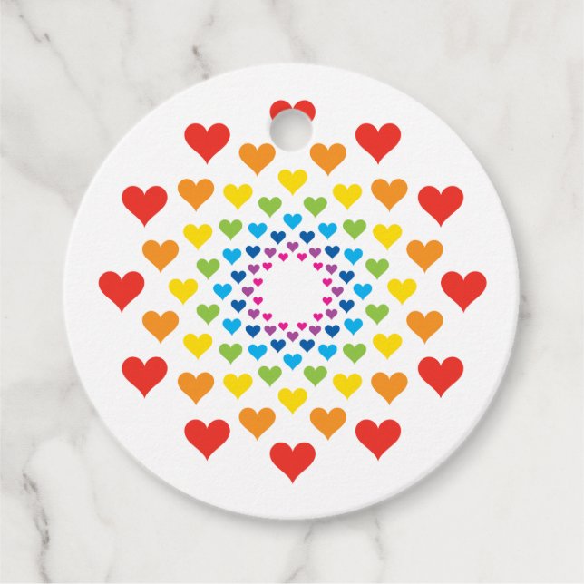 Kreisförmige Herzen in Regenbogenfarbe Geschenkanhänger (Vorderseite)