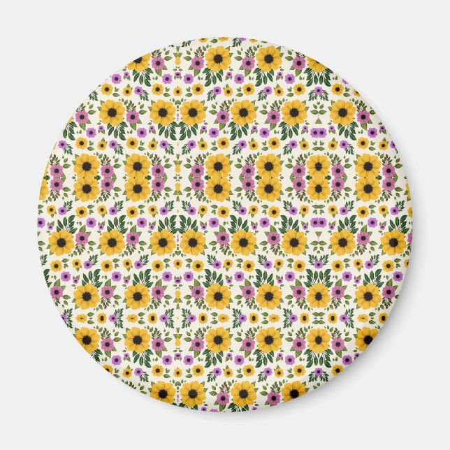 Kreisförmiger Blumenknopf mit leuchtendem Gelb Magnet (Vorne)