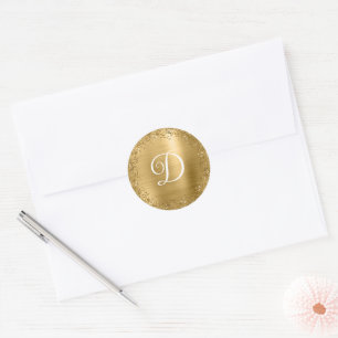 Kreisförmiges Gold-Glitter und Folien-Monogramm Runder Aufkleber