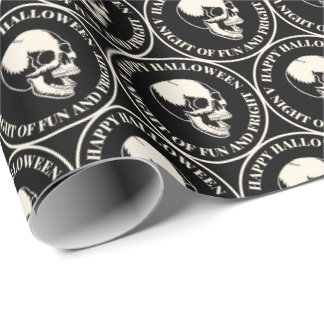 Kreisförmiges Halloween-Lachendes-Totenkopf-Muster Geschenkpapier