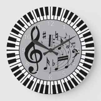Kreisklavier-Schlüssel und Musiknoten Große Wanduhr