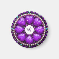 Kreisrunder lila Schmuck-Brosche mit Herz