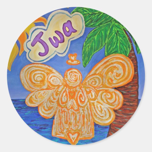 kreolische Karibik Engel Art Decal Stickerss Runder Aufkleber (Vorderseite)