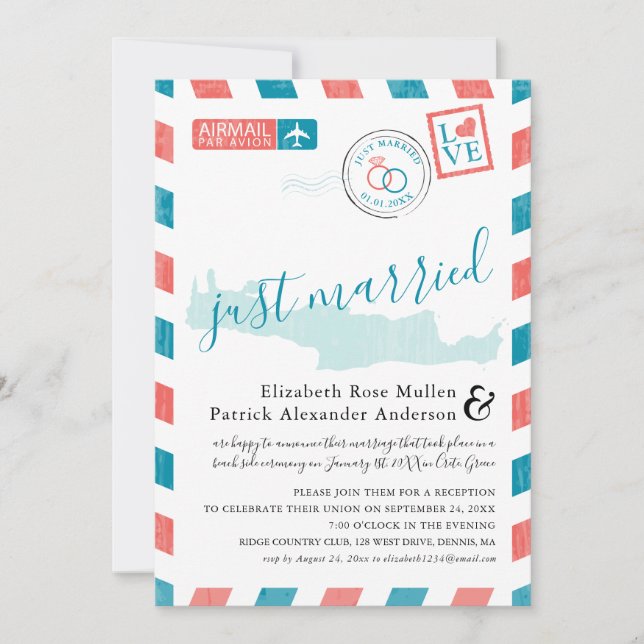 Kreta Griechenland Antique Airmail Post Wedding Einladung (Vorderseite)