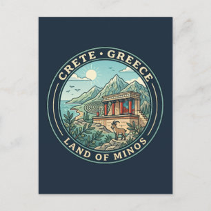 Kreta Griechenland Illustration Reise Kunst Abzeic Postkarte