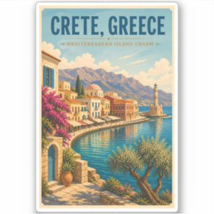 Kreta Griechenland Illustration Reise Kunst Vintag Aufkleber