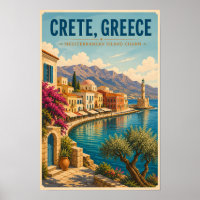 Kreta Griechenland Illustration Reise Kunst Vintag