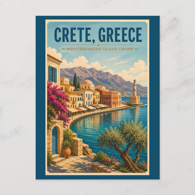 Kreta Griechenland Illustration Reise Kunst Vintag Postkarte (Vorderseite)