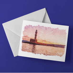 Kreta Griechenland Ölmalerei Sonnenuntergang Kunst Postkarte
