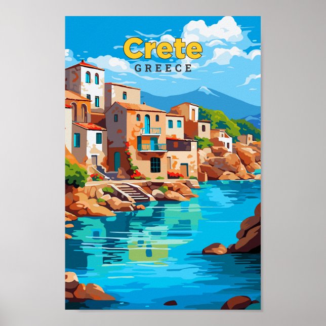 Kreta Griechenland Reisen Kunst, Vintage Illustrat Poster (Vorne)