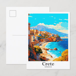 Kreta Griechenland Vintage Reiseporträt  Postkarte