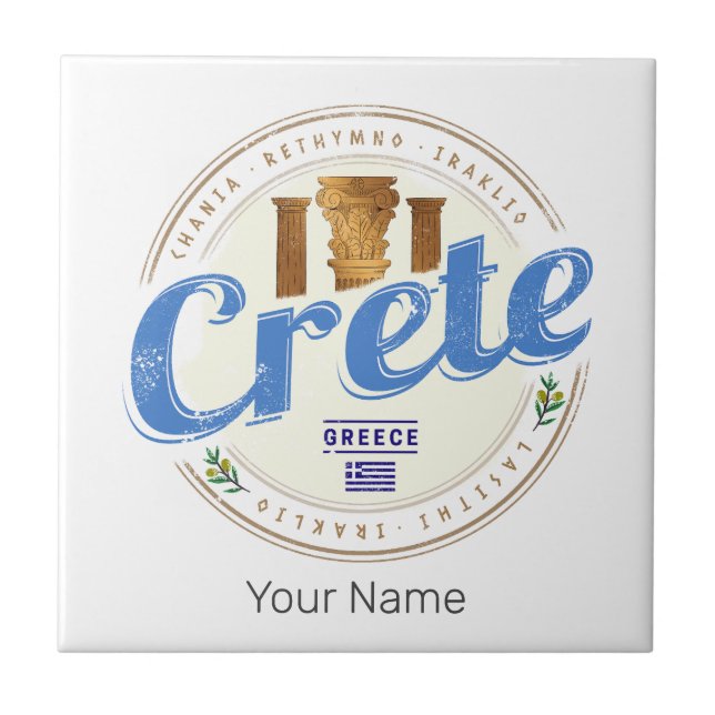 Kreta Island Griechenland Retro Vintag Holiday Sou Fliese (Vorderseite)