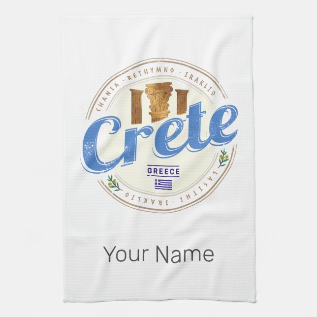 Kreta Island Griechenland Retro Vintag Holiday Sou Geschirrtuch (Vertikal)