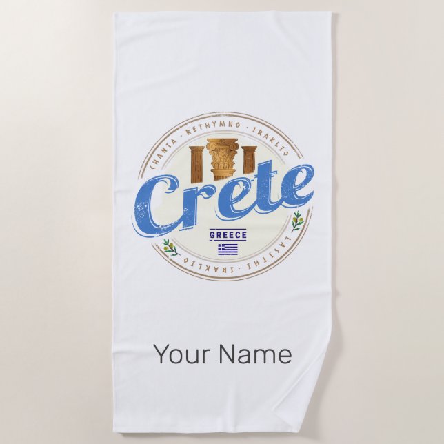 Kreta Island Griechenland Retro Vintag Holiday Sou Strandtuch (Vorderseite)