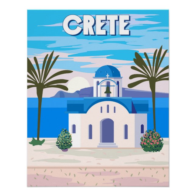 Kreta Poster Travel, griechische weiße Kirche (Vorderseite)