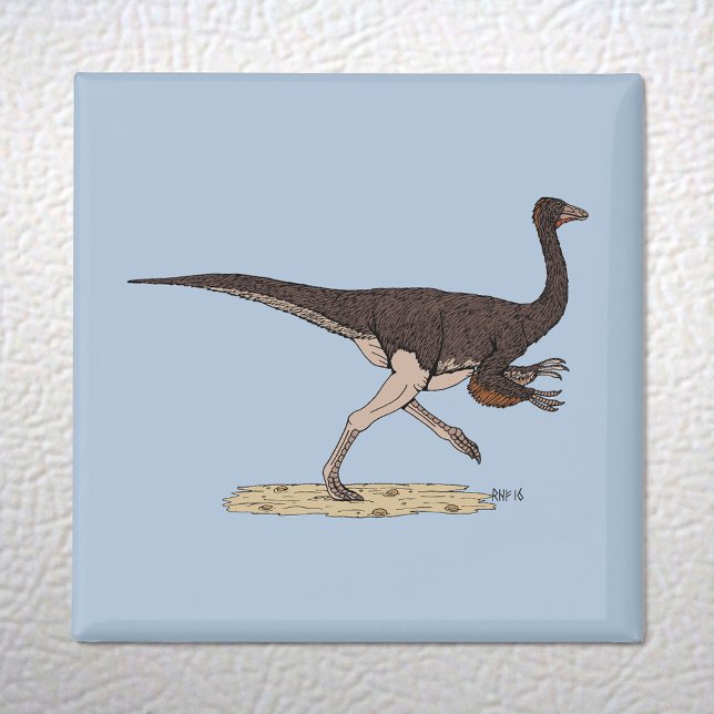 Kretakischer Dinosaurier Ornithomimus Magnet (Cretaceous Dinosaur Ornithomimus Magnet on White Fridge)