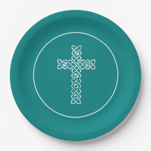 Kreuz Aquamarine Blaue Kommunion Taufe Christen Pappteller
