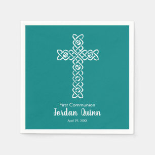 Kreuz   Aquamarine Kommunionsfeier Serviette