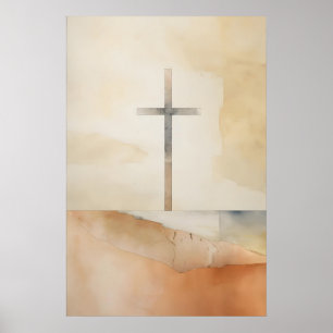 Kreuz auf dem Hügel in der Dämmerung Minimalistisc Poster