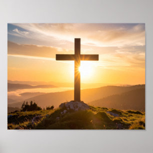 Kreuz auf einem Hügel Poster