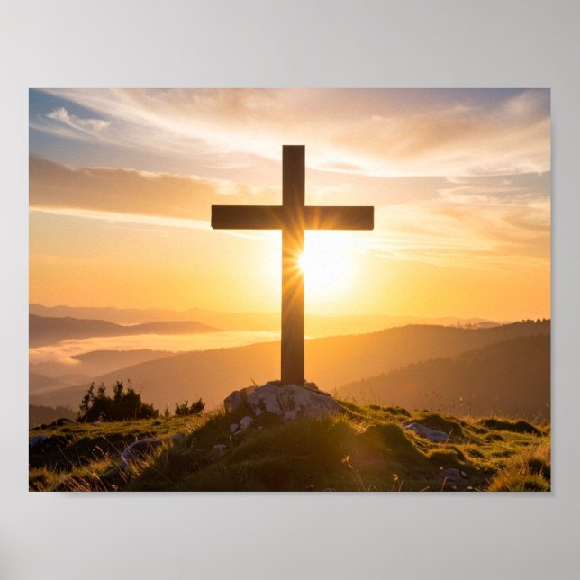 Kreuz auf einem Hügel Poster (Vorne)