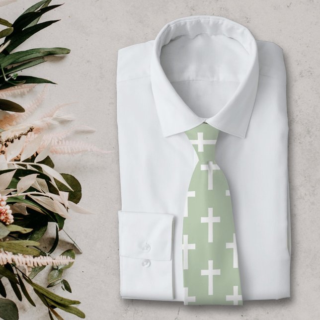 Kreuz auf Green Neck Tie Krawatte (White Cross on Green Neck Tie)