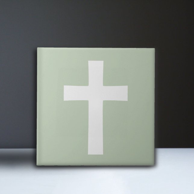 Kreuz auf Grün Fliese (White Cross on Green Ceramic Tile)