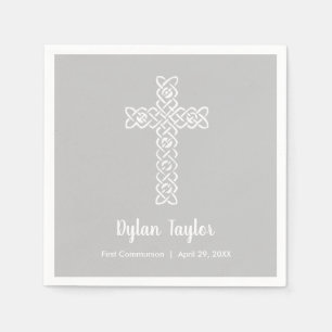 Kreuz auf Platinum Communion Taufe Christening Serviette