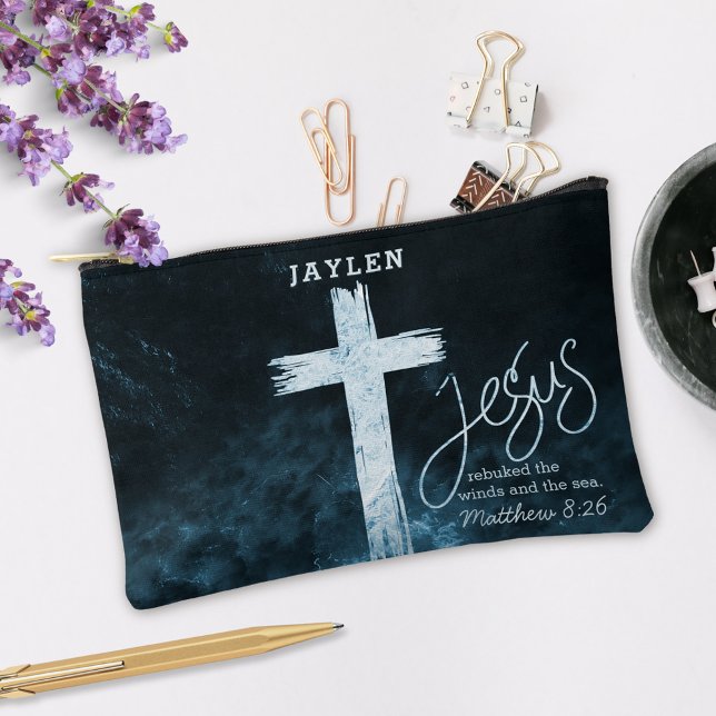 Kreuz auf Wasser Dunkelblaue Schrift Personalisier Zubehörtasche (Von Creator hochgeladen)