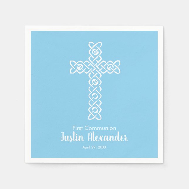 Kreuz | Baby Blue Communion Taufen Christening Serviette (Vorderseite)