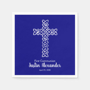 Kreuz Blaue Kommunion Taufen Christening Serviette