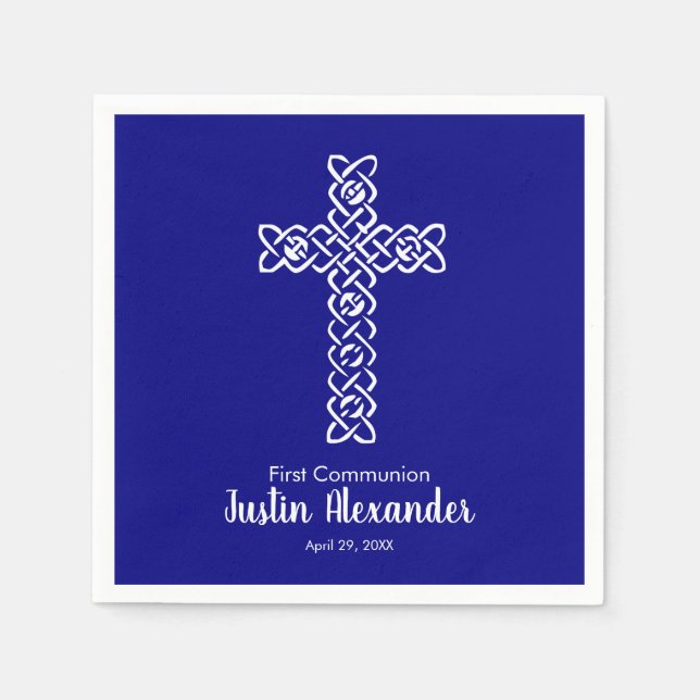 Kreuz | Blaue Kommunion Taufen Christening Serviette (Vorderseite)