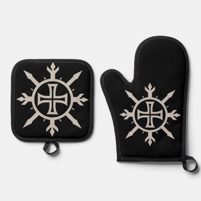 "Kreuz-Emblem"  Ofenhandschuh & Topflappen-Set (Vorderseite)