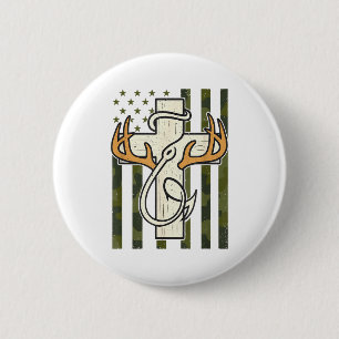 Kreuz Geweihe Angelhaken Tarnflagge Christlicher J Button