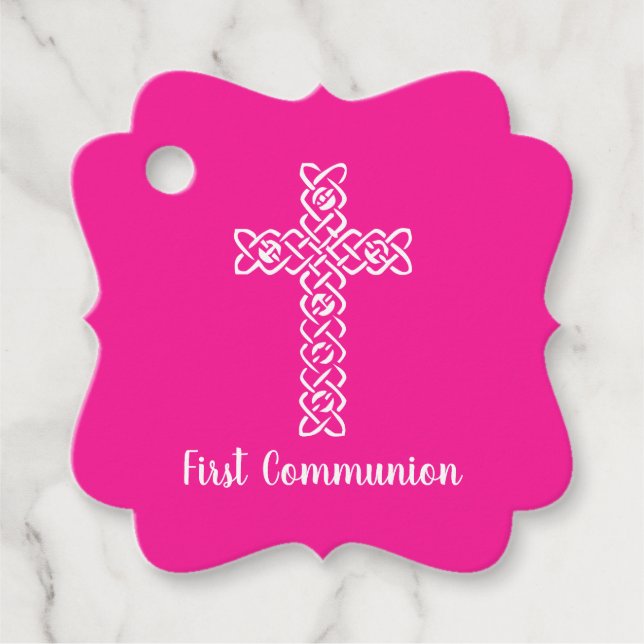 Kreuz | Heiß rosa Kommunion Taufe Christening Geschenkanhänger (Vorderseite)
