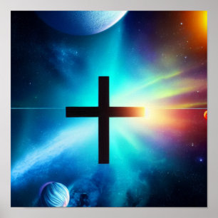 Kreuz in einen Nebel mit Planeten-Poster Poster