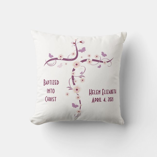 Kreuz mit Blume-Buttery-BaptIsmal-Keepake-Kissen Kissen (Vorderseite)