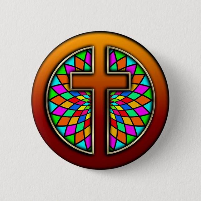 KREUZ MIT BUNTGLAS BUTTON (Vorderseite)