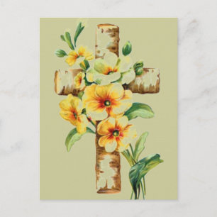 Kreuz mit gelben Blumen Postkarte