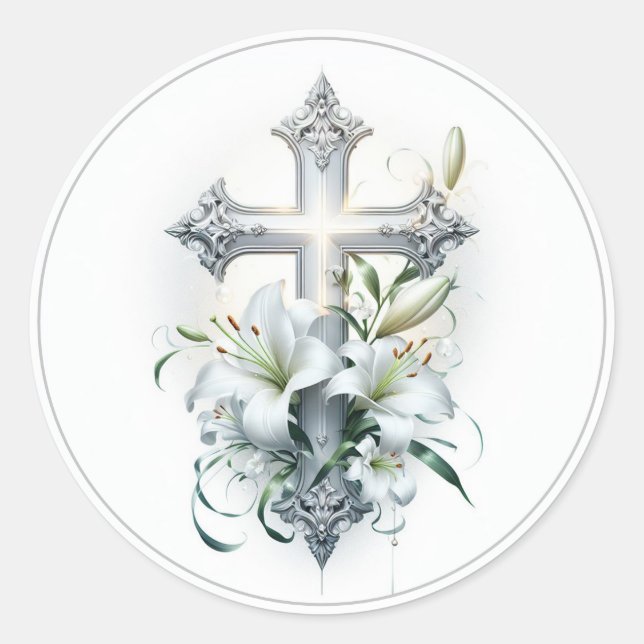 Kreuz mit Lilies-Umschlag Aufkleber (Vorderseite)