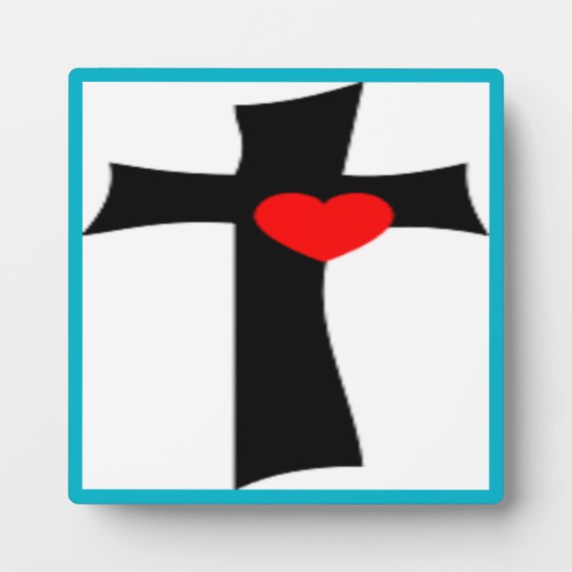 KREUZ MIT ROTEM HERZ FOTOPLATTE (Vorderseite)